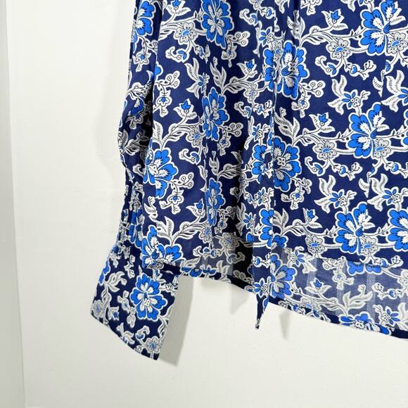 NWT J. Crew Blue V-Neck Tie Top in Floral Cotton-Blend Dobby Small CA589 New - Picture 11 of 16